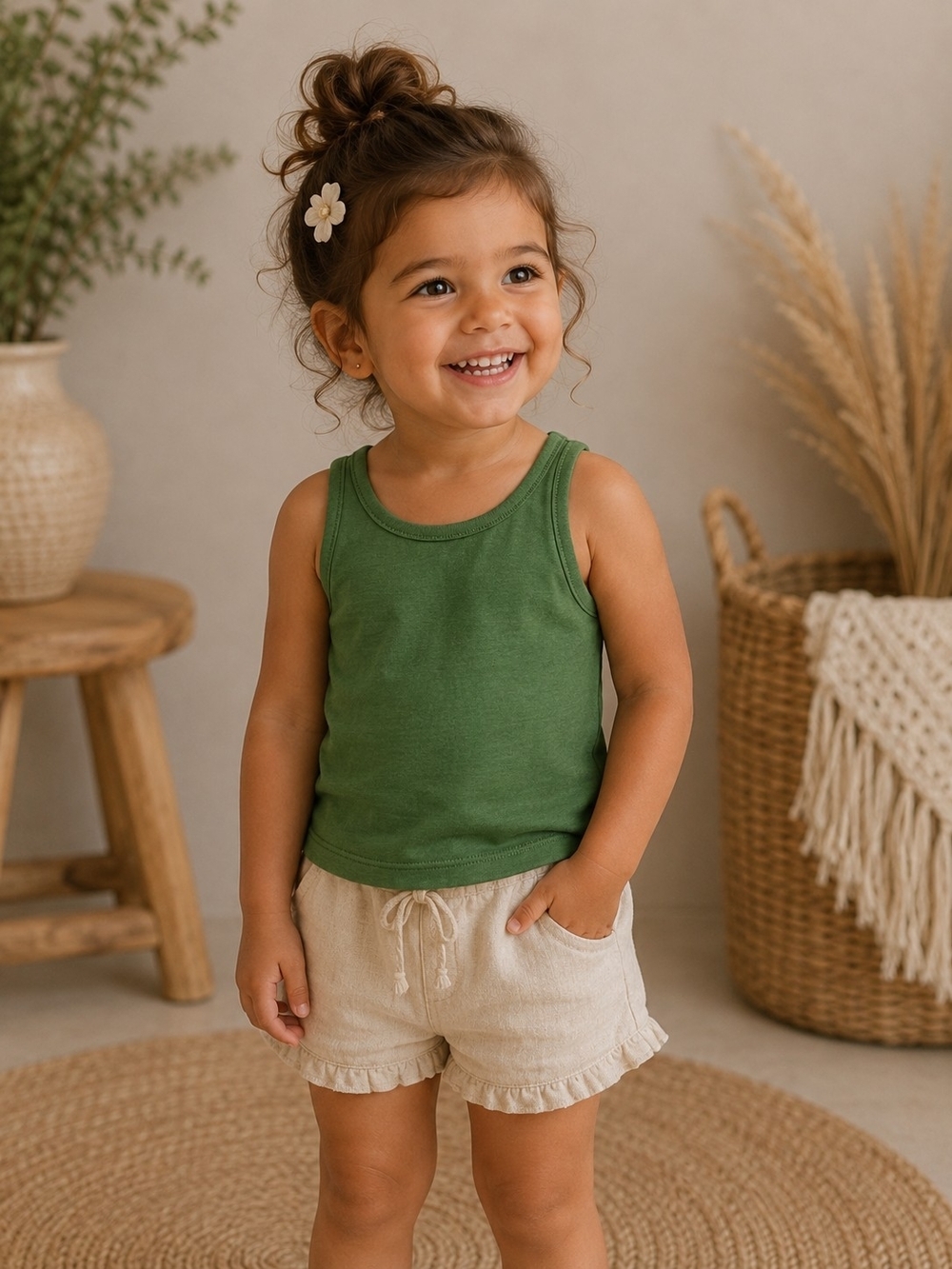 Misha & Puff Green Racerback Tank Top Girls Size 2-3 Years Organic Cotton Basic